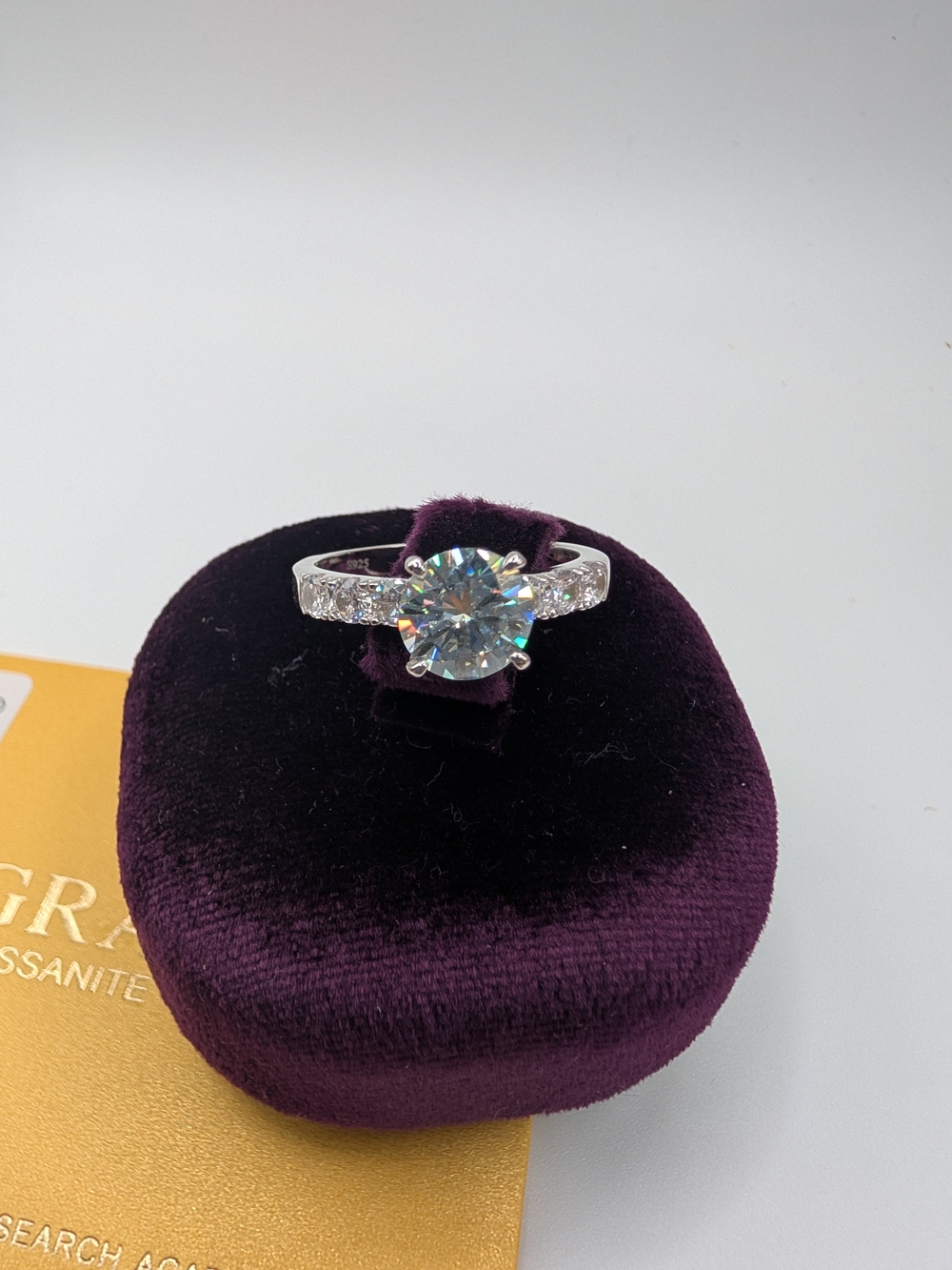 Silver Solitaire Ring with Round Clear Gemstone - White